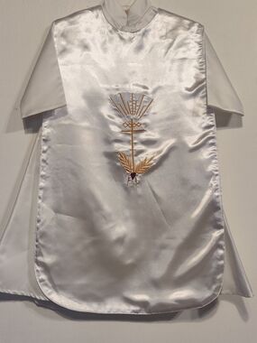 Christening White Satin Boy's Ropón with Gold Trim